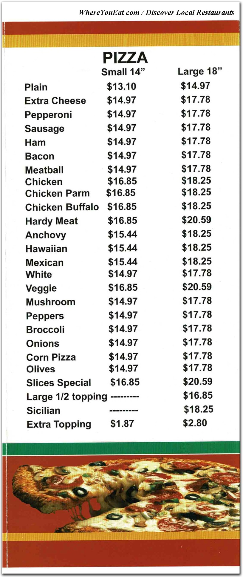 slices of pizza menu